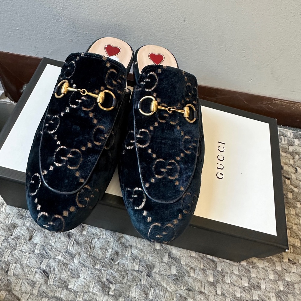 Gucci Princetown Horsebit Velvet Mules